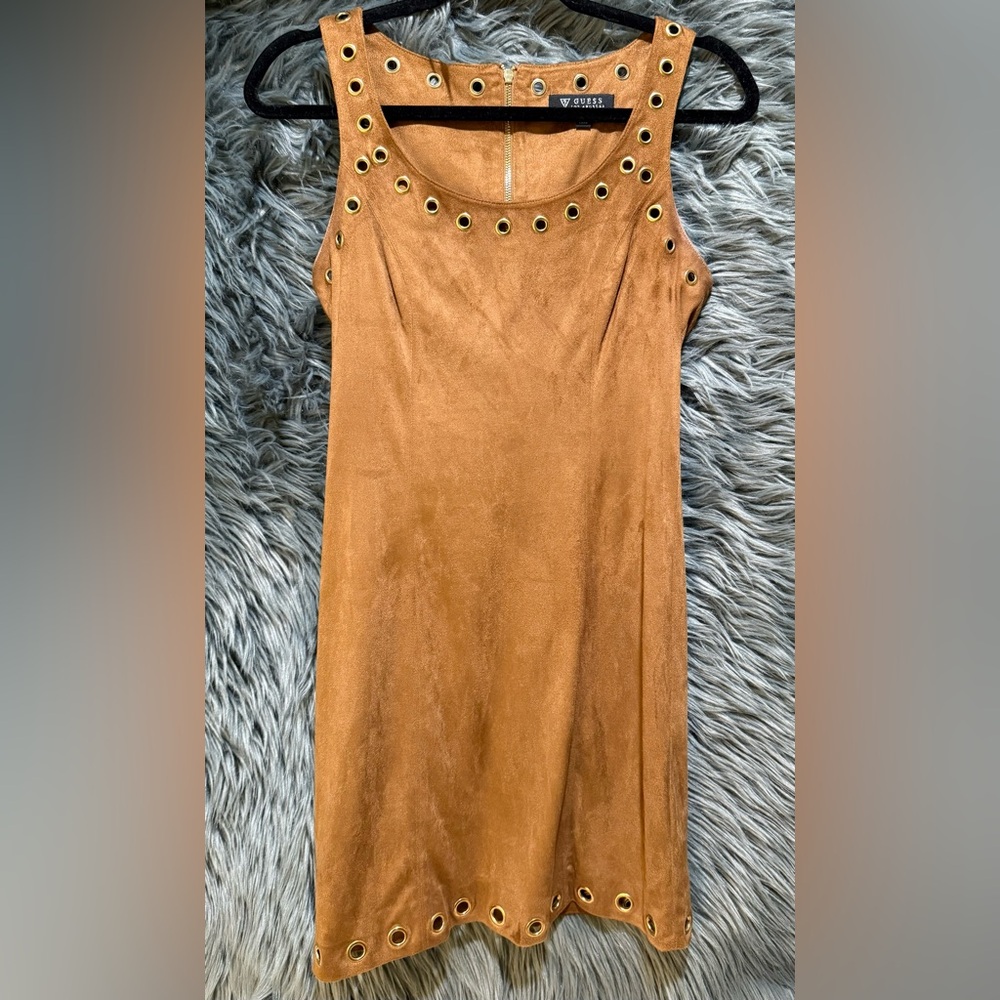 GUESS Suede Grommet Mini Dress - Size XS | Color: Chestnut Brown
